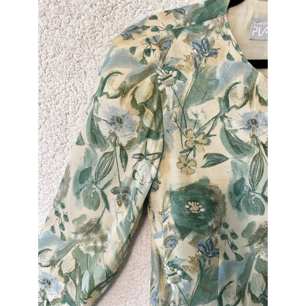 VTG Platinum Dorothy Schoelen Jacket Blazer Top Womens Green Floral - Picture 6 of 12